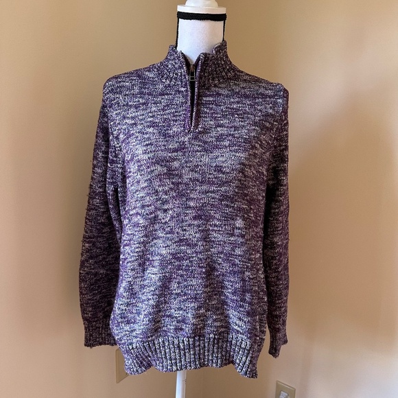 **CROFT & BARROW* Purple Heather Long Sleeve Quarter-Zip Sweater Size Medium - Picture 1 of 7